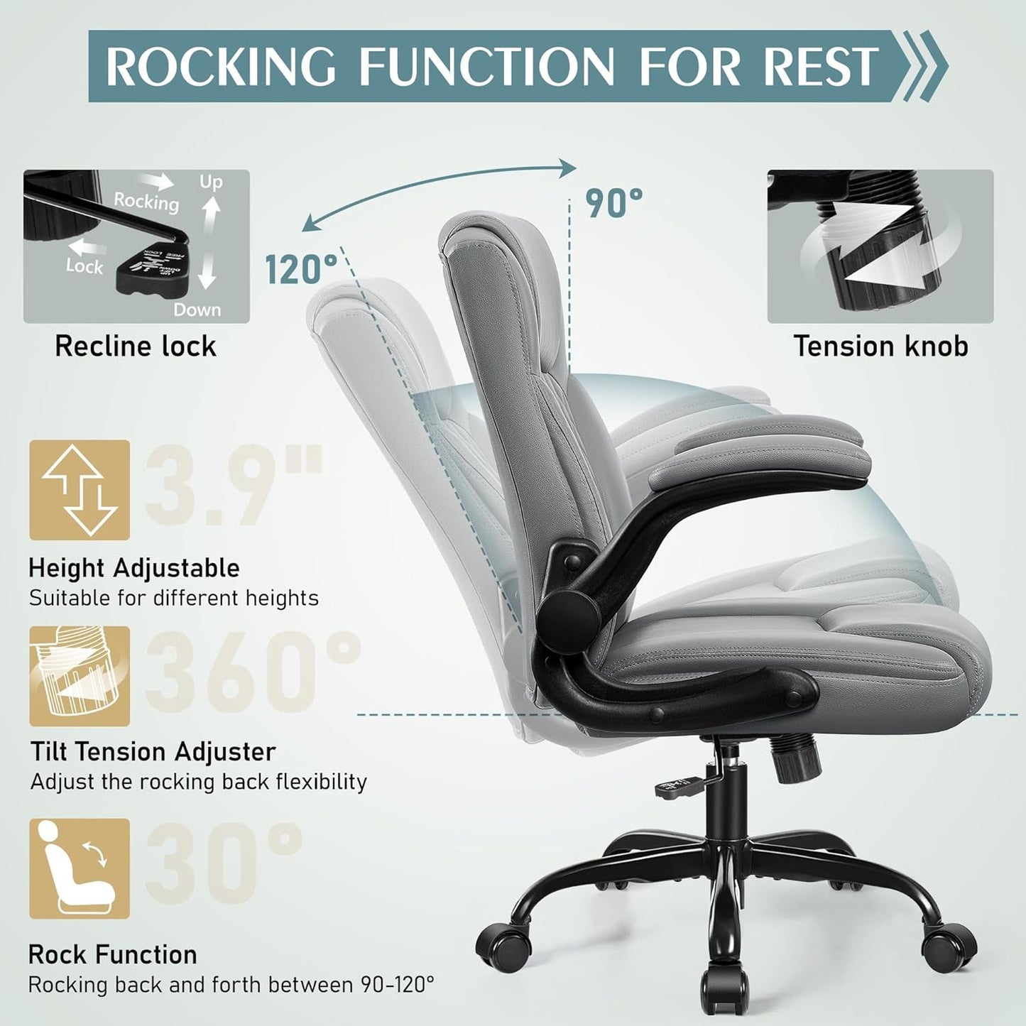 Ergonomischer Bürostuhl für ADHS-Fokus | Schreibtischstuhl aus PU-Leder mit Lordosenstütze | Cove & Calm