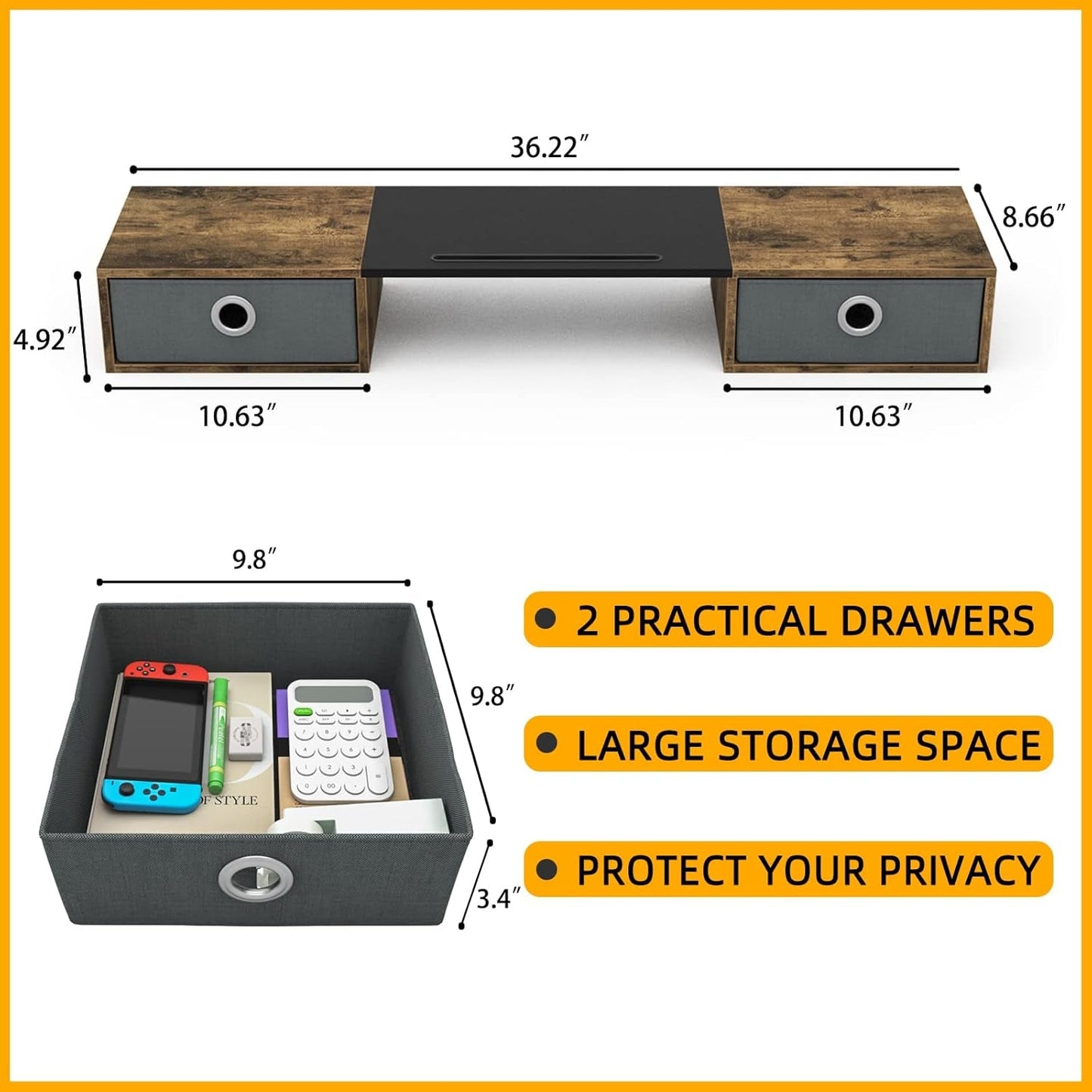 Dual Monitor Stand with Storage Drawers | ADHD Desk Organization Riser | Cove & Calm