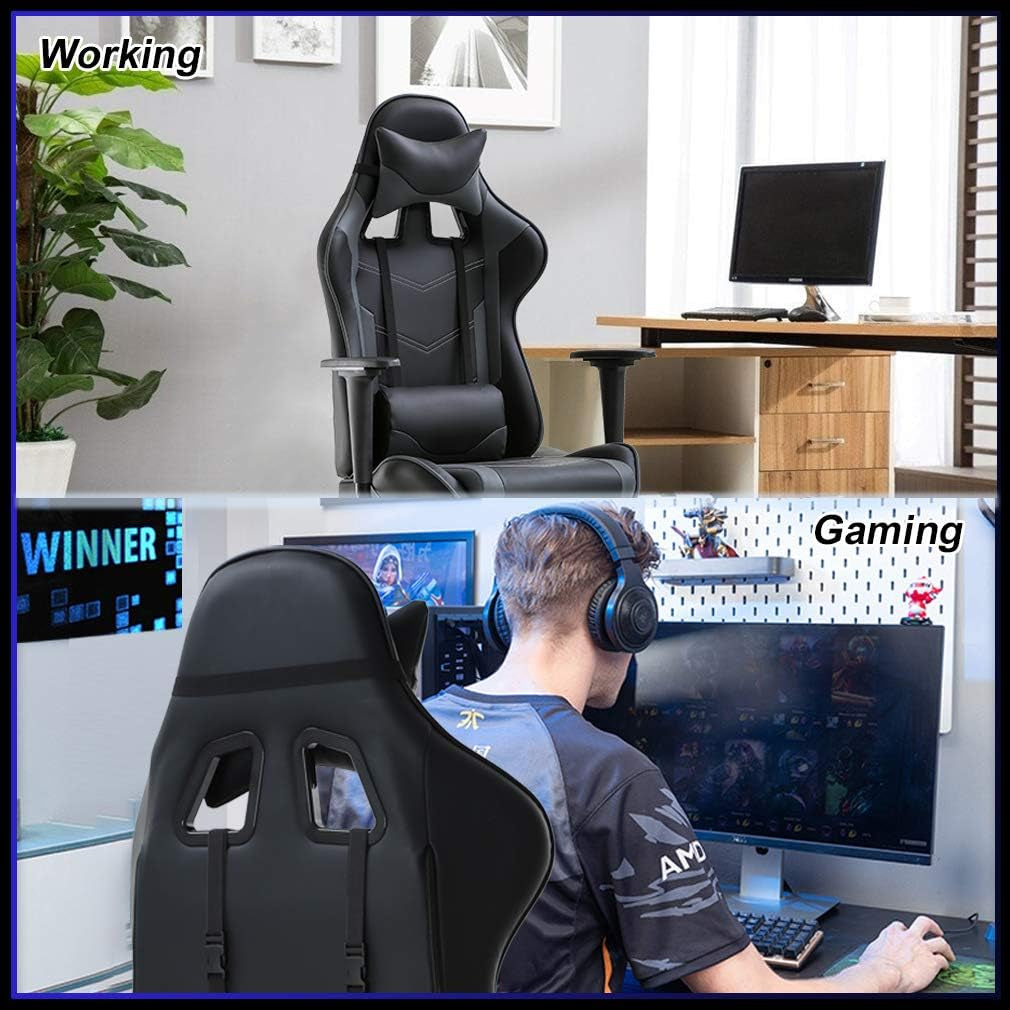 Ergonomischer Bürostuhl mit hoher Rückenlehne und Lordosenstütze, Grau