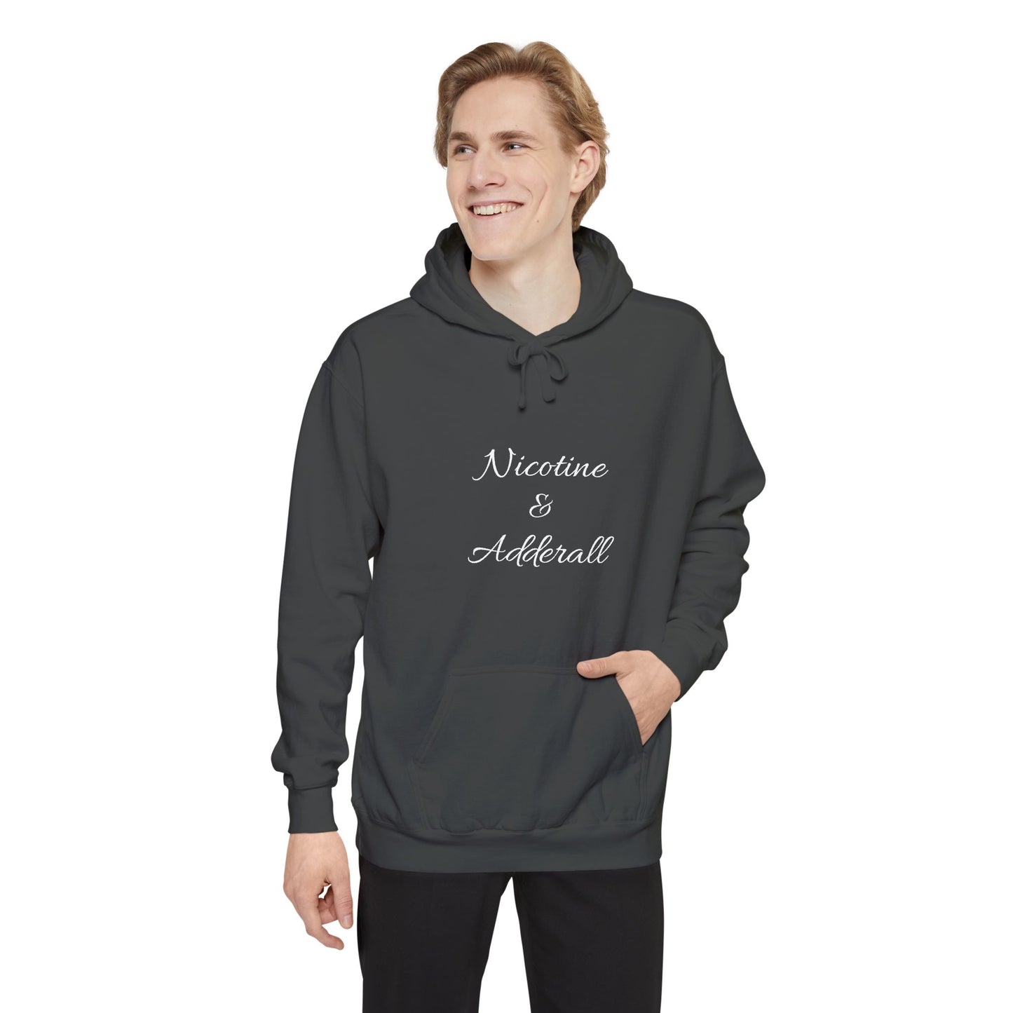 Nicotine & Adderall Hoodie – Minimalist ADHD Graphic Pullover | Cove & Calm