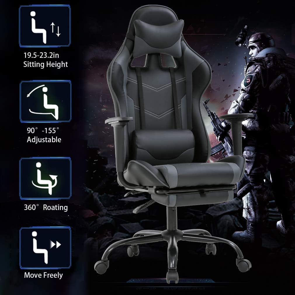 Ergonomischer Bürostuhl mit hoher Rückenlehne und Lordosenstütze, Grau