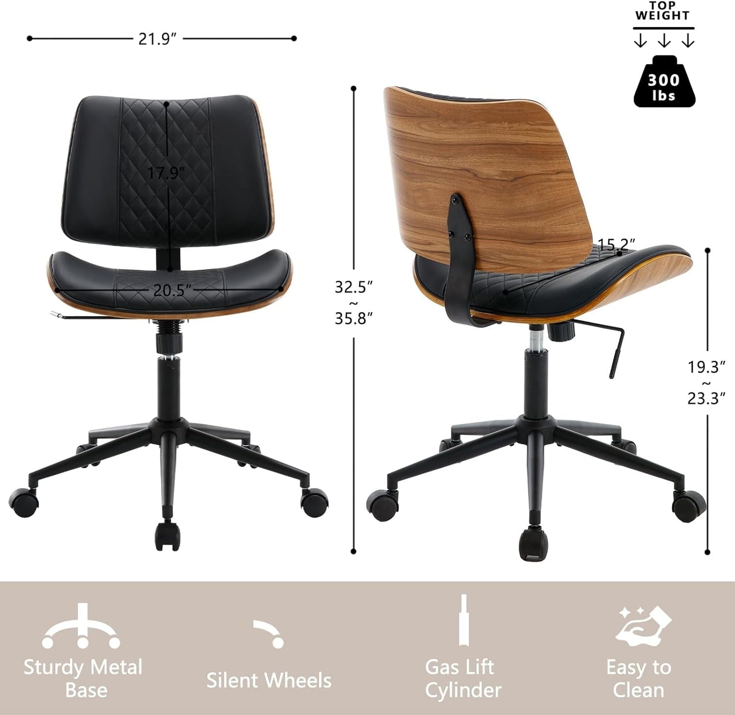 Bürostuhl Schwarz 360° drehbar Ergonomischer Schreibtischstuhl