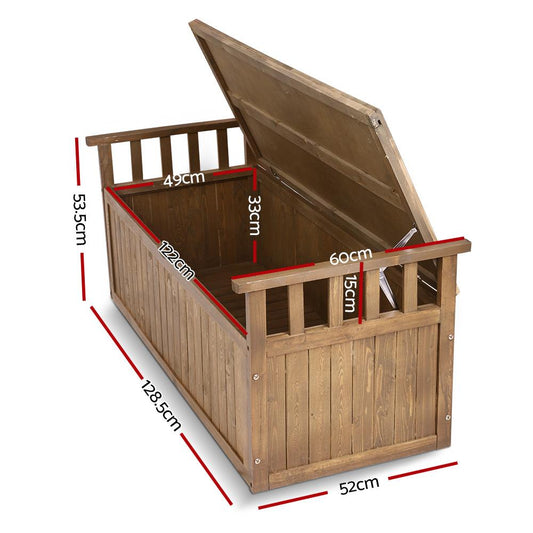 Gardeon Outdoor Storage Bench Box 129cm Wooden Garden Toy Chest Sheds