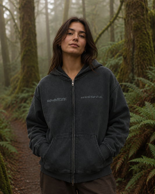 Snow Washed Zip-Through Fleece Hoodie