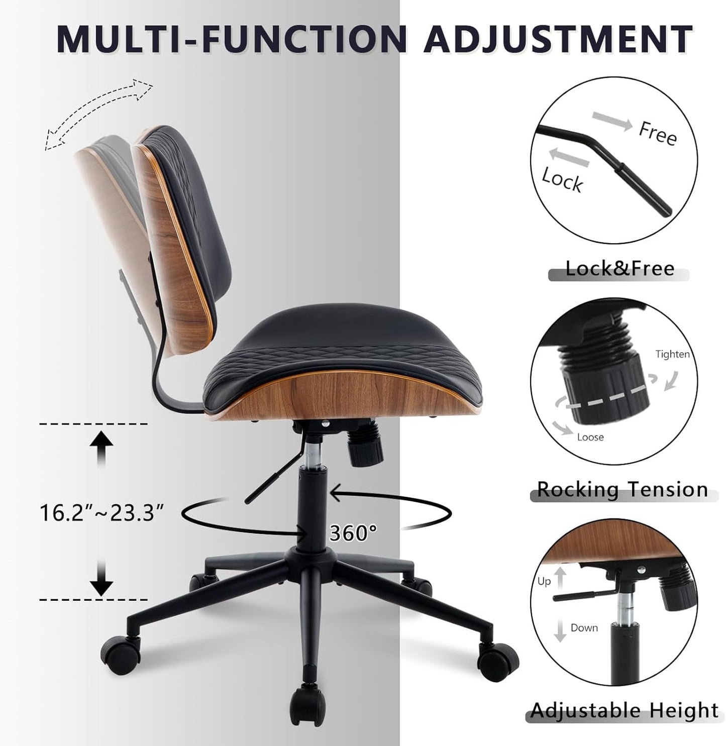 Bürostuhl Schwarz 360° drehbar Ergonomischer Schreibtischstuhl
