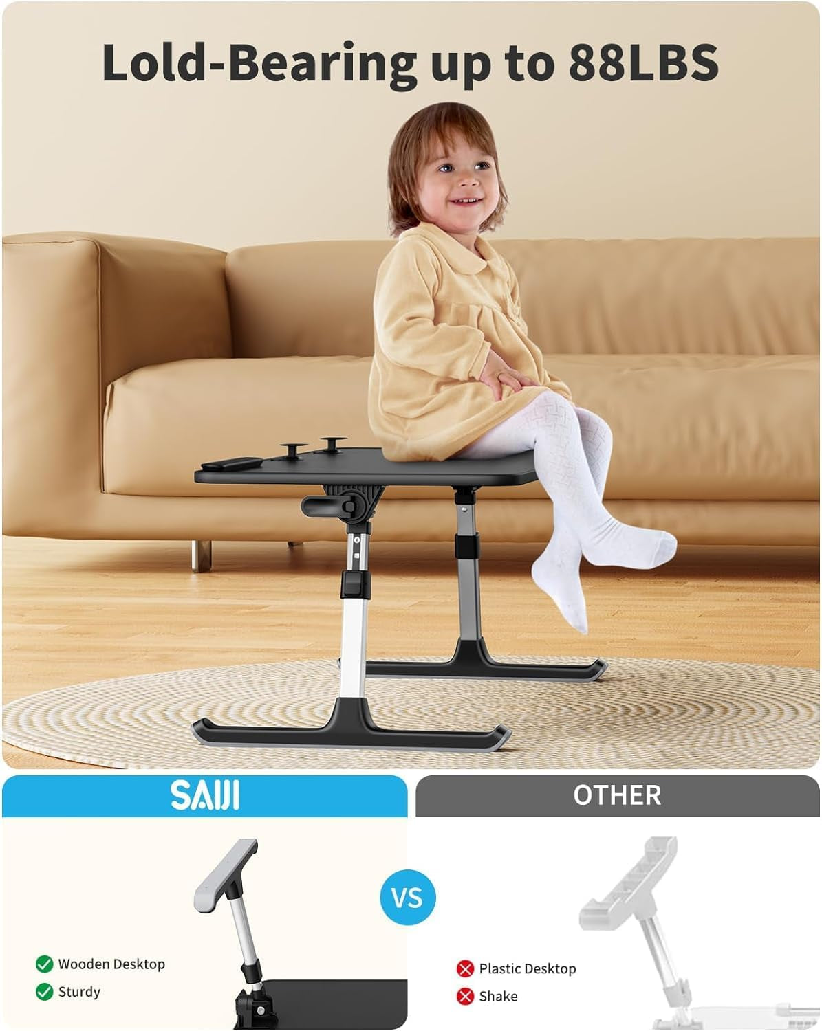 Höhen- und neigungsverstellbarer Laptop-Tisch für Bett und Sofa