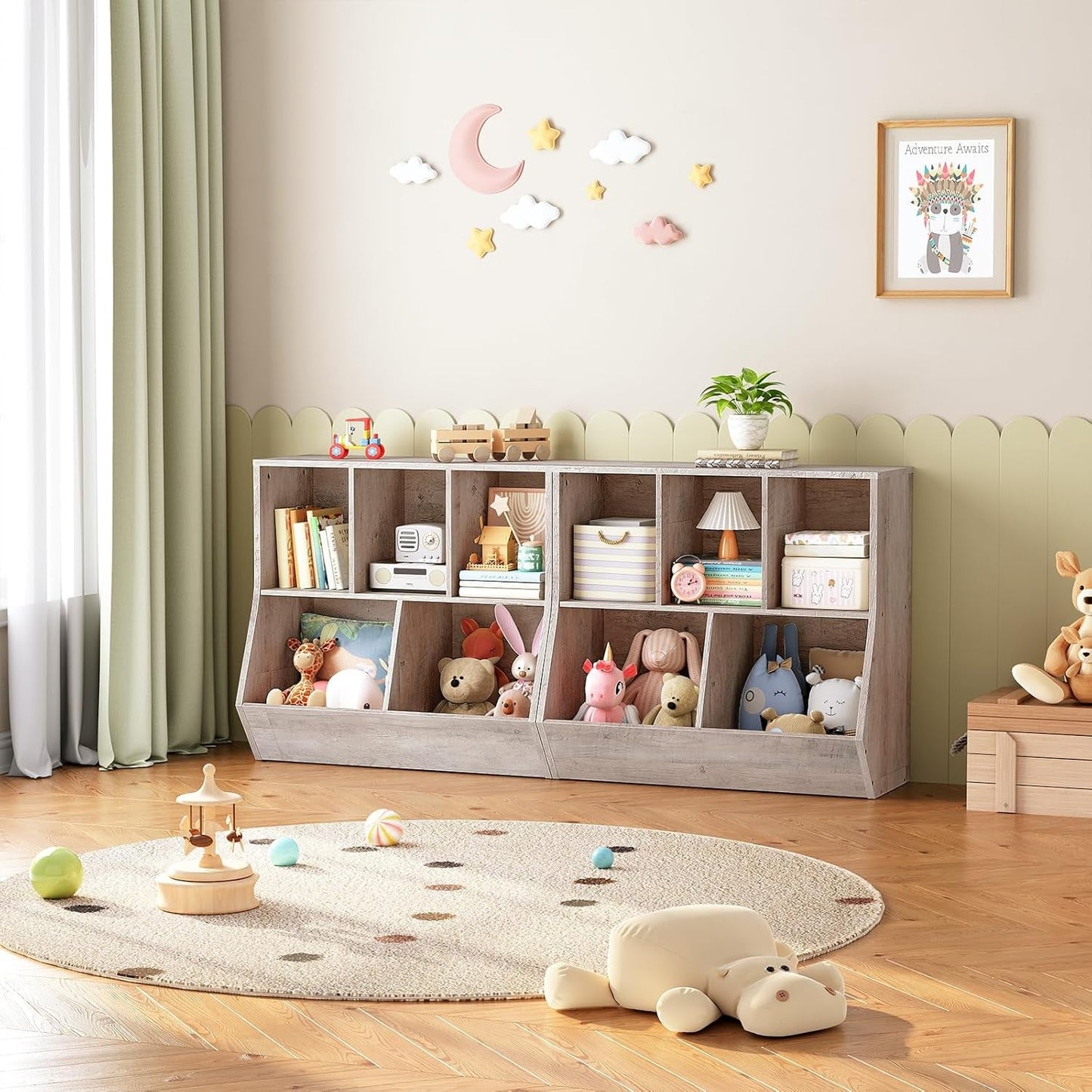 Kinder Bücherregal Spielzeug Aufbewahrungsschrank 89 cm Lang Greige