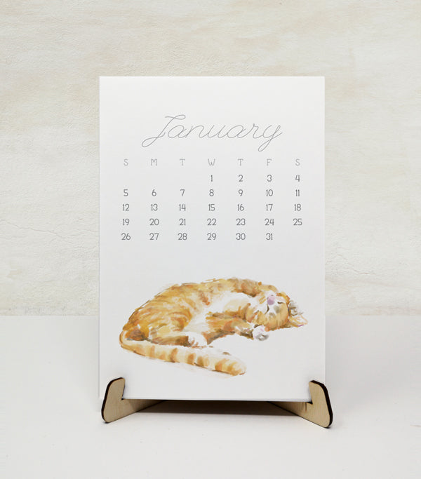 2027 Desk Calendar: Cat Watercolor Art