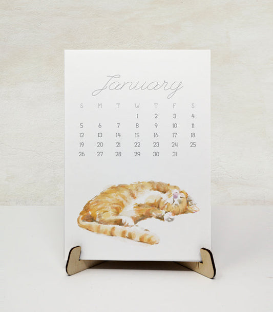 2027 Desk Calendar: Cat Watercolor Art