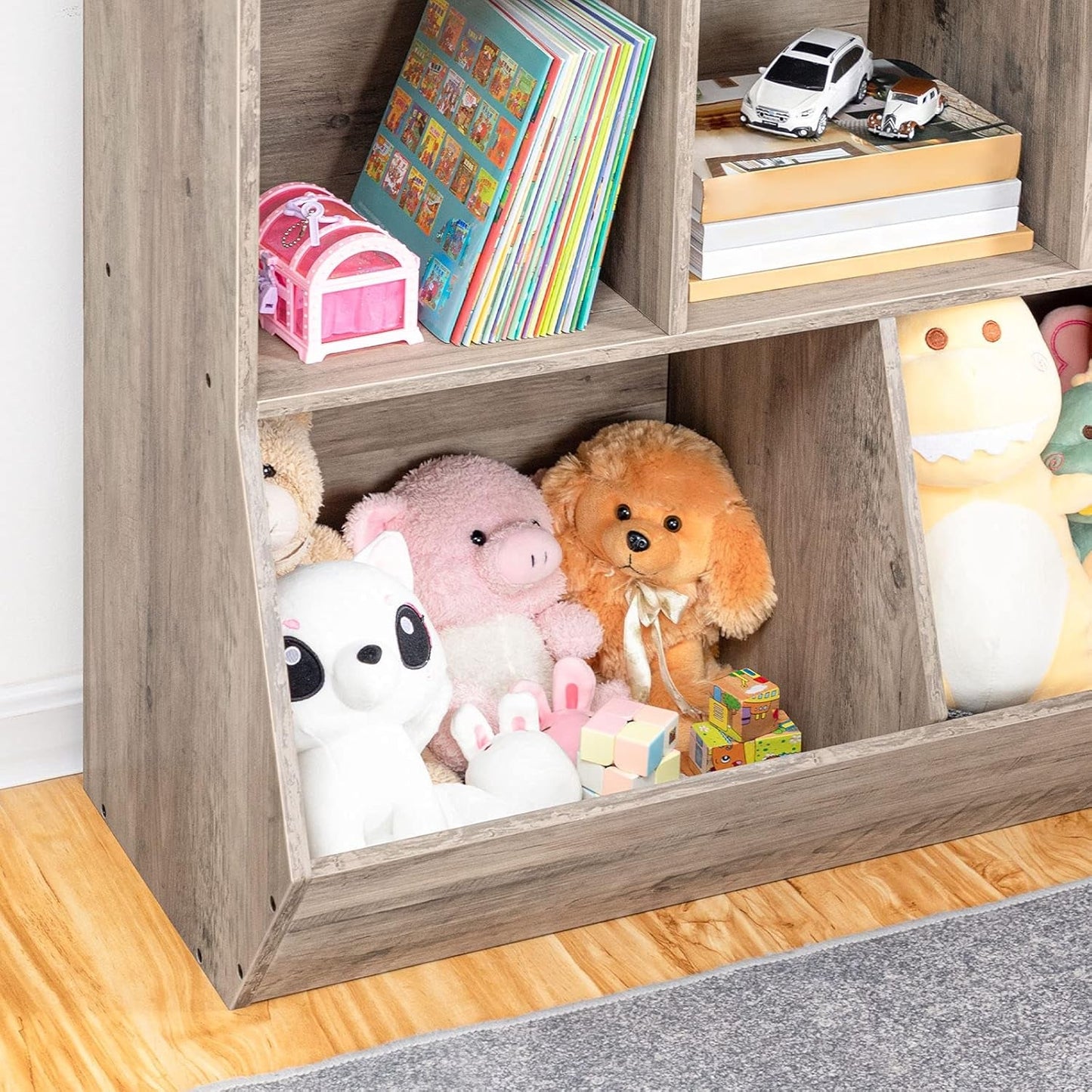 Kinder Bücherregal Spielzeug Aufbewahrungsschrank 89 cm Lang Greige