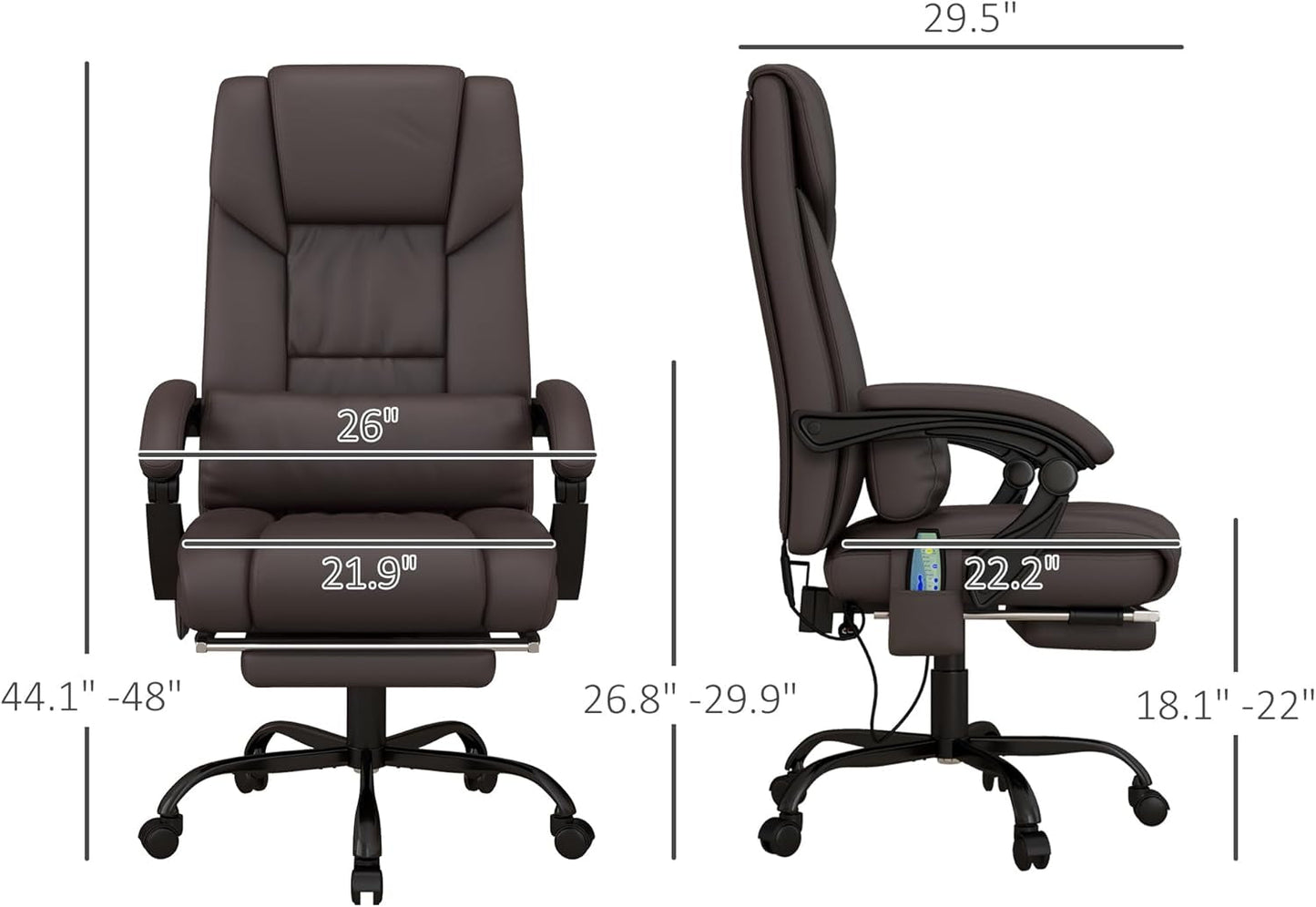 Brauner Bürostuhl mit hoher Rückenlehne, Massagefunktion und 6 Vibrationspunkten