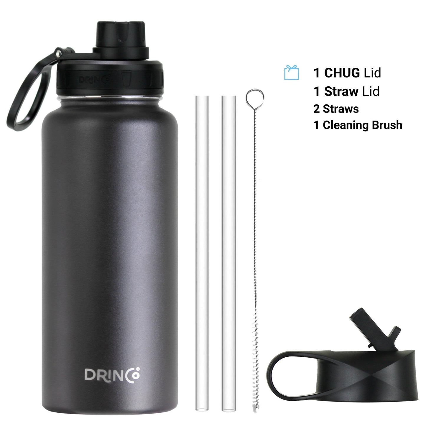 DRINCO® 950ml Edelstahl-Wasserflasche - Schwarz