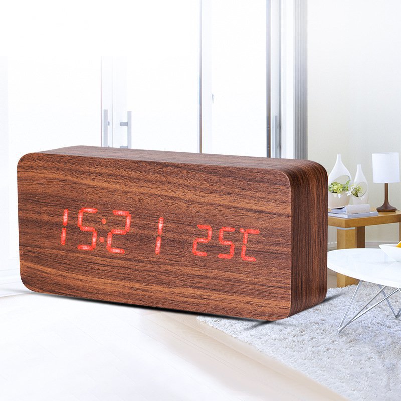 LED Teak Würfel Wecker