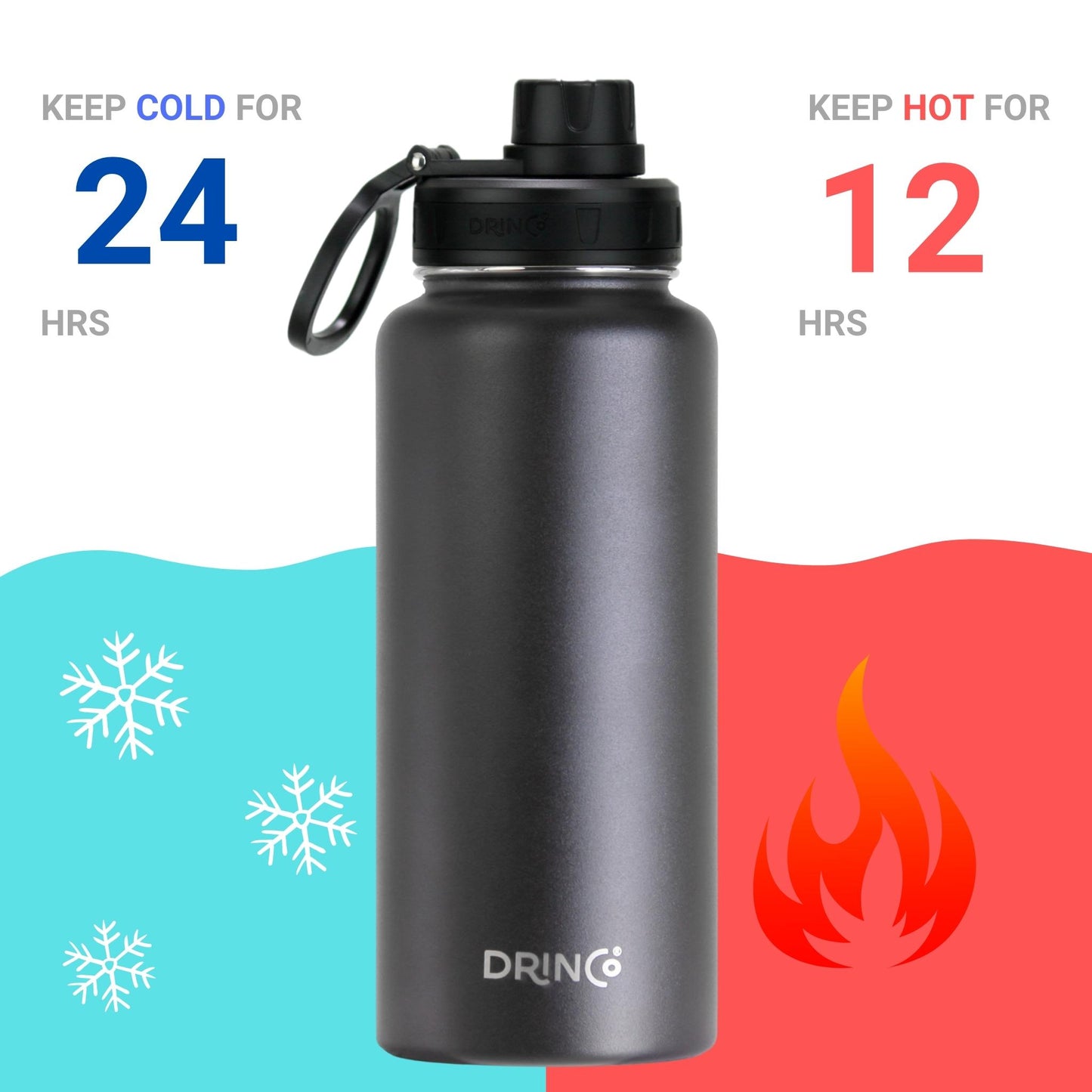 DRINCO® 950ml Edelstahl-Wasserflasche - Schwarz