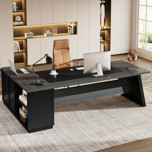 78 Inch L Shaped Desk With Drawers And File Cabinet Grey