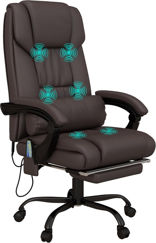 Brauner Bürostuhl mit hoher Rückenlehne, Massagefunktion und 6 Vibrationspunkten