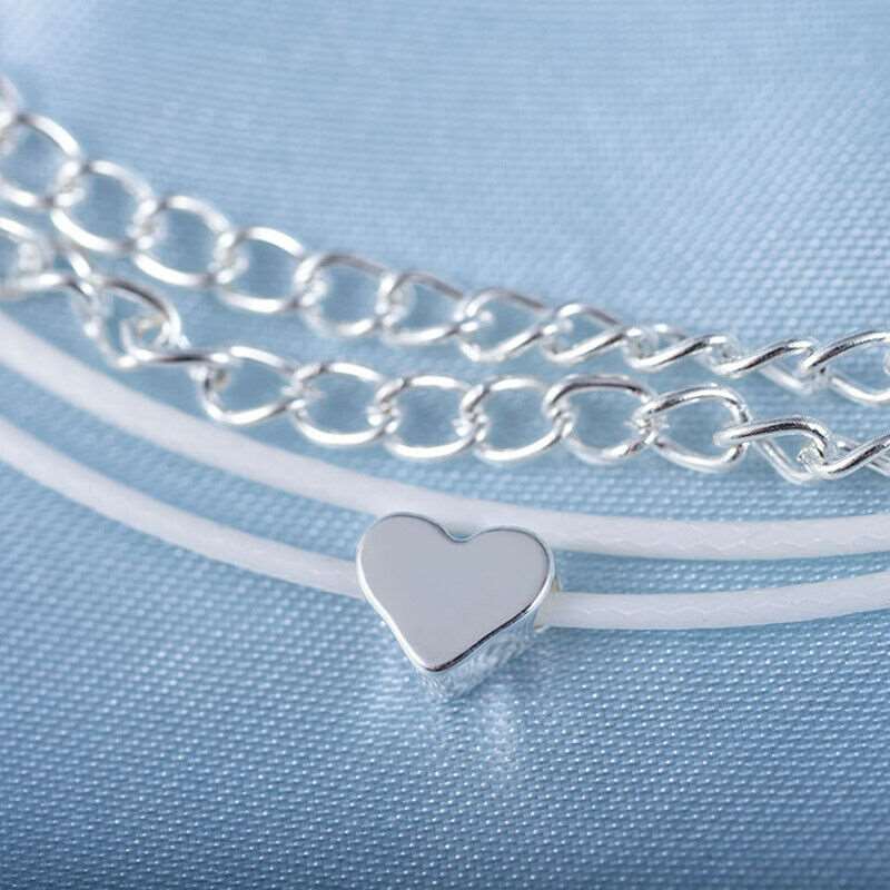 Böhmische Silberherz-Mehrfachketten-Fußkette Fußarmband