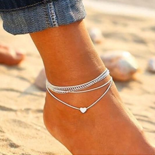 Böhmische Silberherz-Mehrfachketten-Fußkette Fußarmband