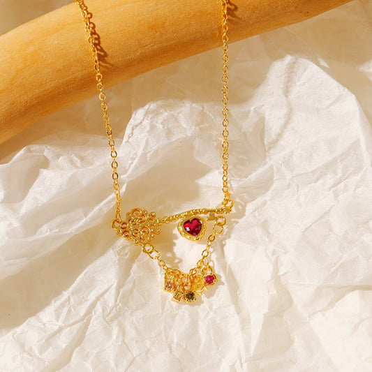 [Ausverkauf] Ruby Heartlock Schlüssel Halskette